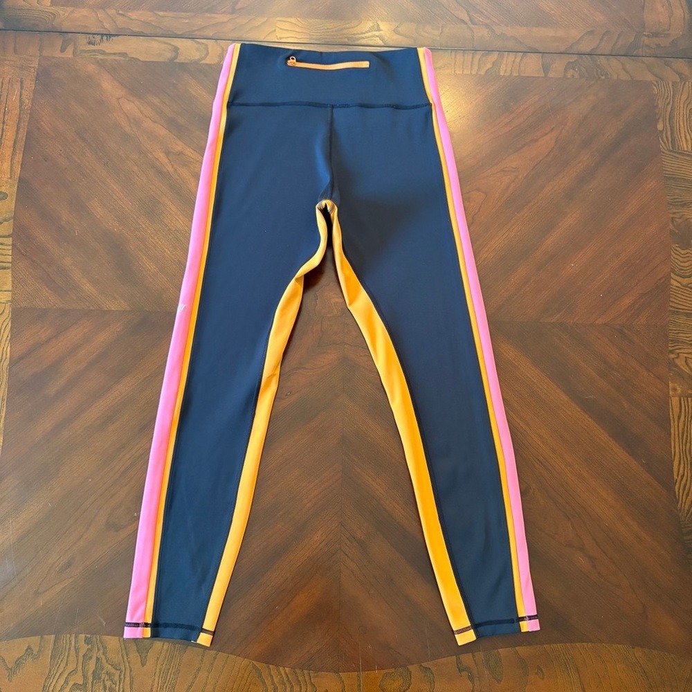 IVL Collective Engineered Stripe Active Leggings 8 High Rise Black Pink Orange